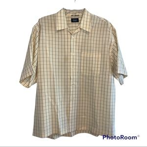 Haggar Mens’s Yellow Plaid Short Sleve Button Front Shirt Sz L